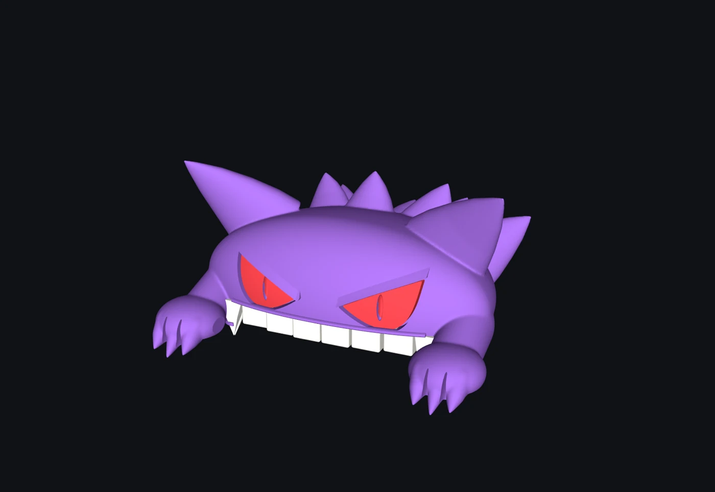 Digital preview of the single combined purple Gengar topper with red eyes and white teeth