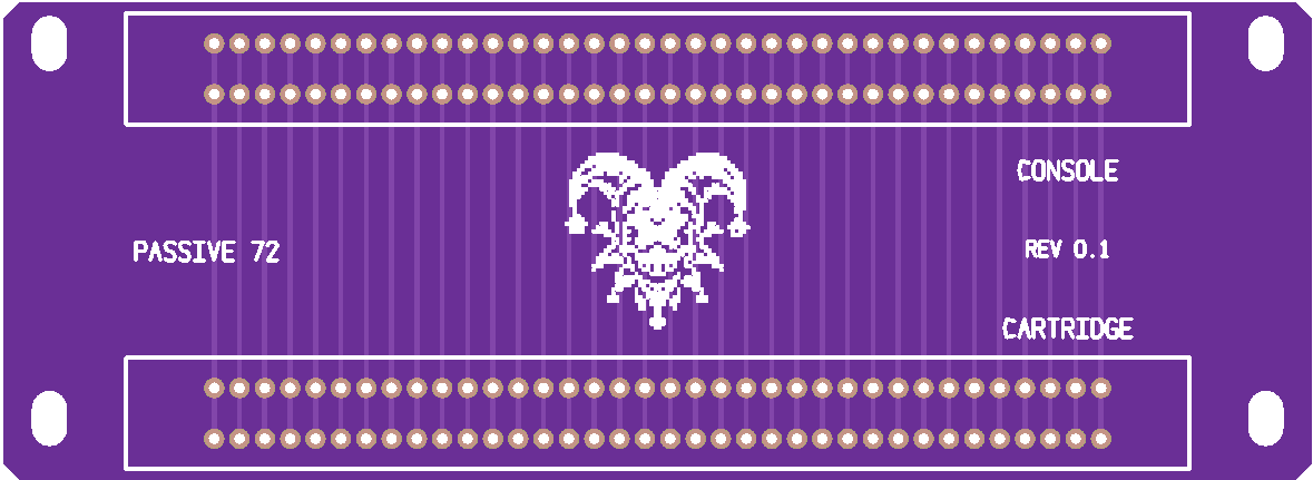 Purple Rev 0.1 passive 72-pin NES connector board preview with white jester artwork
